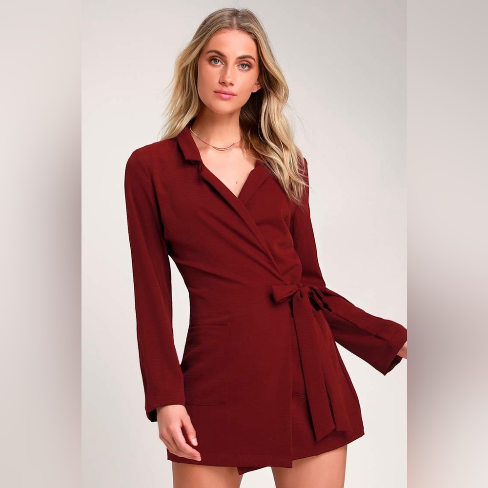 NEW LULUS Hollywood Nights Burgundy Blazer Romper- size S